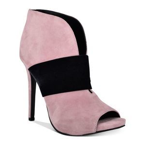 GUESS Womens Pink Plunging V-Notch Logo Addon Stiletto Leather Shootie 5.5 M